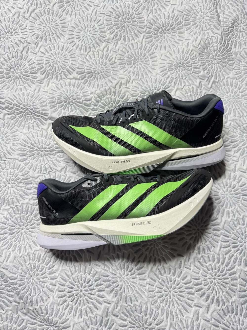 adidas Adizero Boston 13 Men's Size 12.5 Black Green Running Shoes JQ1670